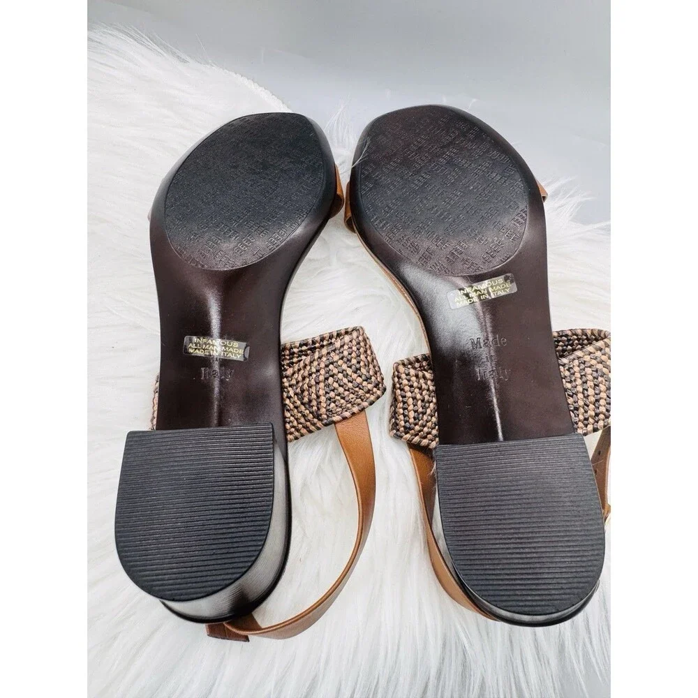 Italian Shoemakers Sandal Womens Size 10 Brown Woven Slingback Italy Block Heel